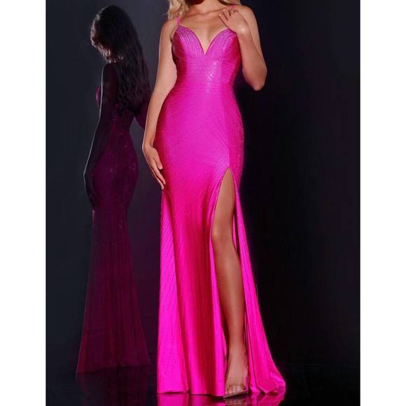 NEW JOVANI high slit mermaid prom dress in pink